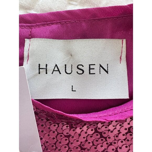 Hemline Hausen Pink Sequin Structured Shoulder Pad Blouse L NWT Festival Boho - Picture 6 of 16